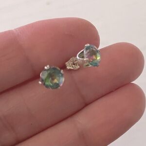 Blue Spinel or Aquamarine gemstones 925 silver tone studs pierced earrings